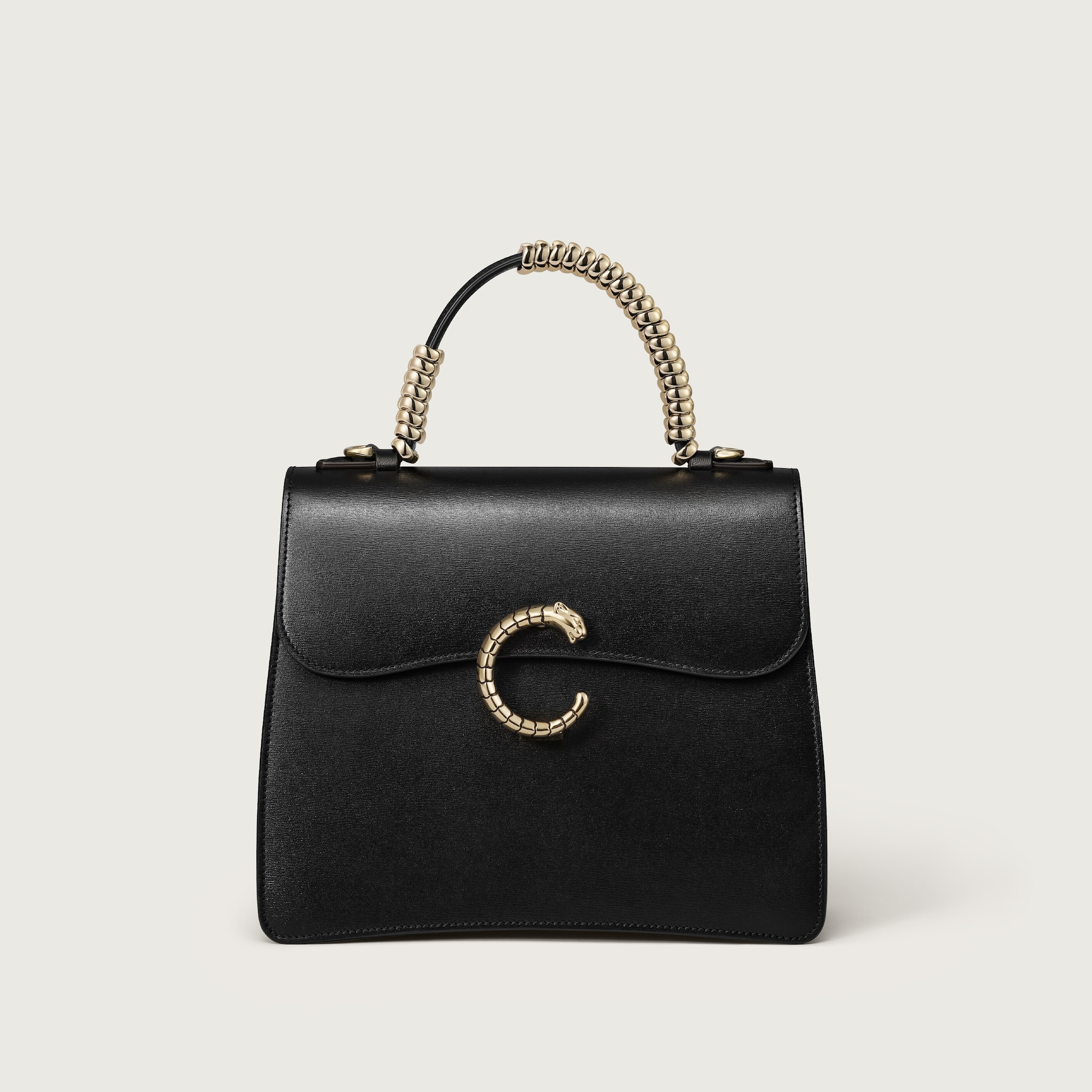 Small bag, Panthère CGrained black calfskin, animated grip, gold finish