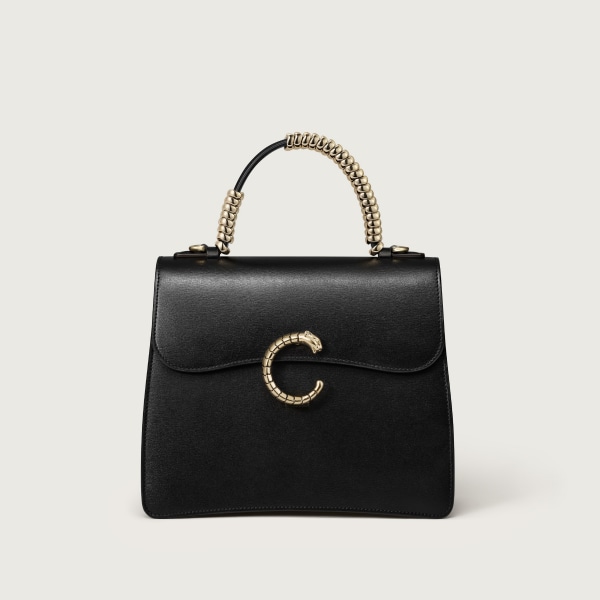 Small bag, Panthère C Grained black calfskin, animated grip, gold finish