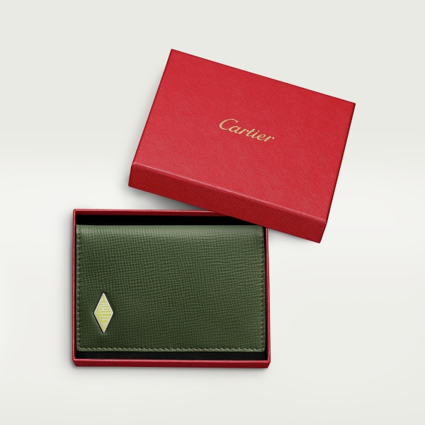 4信用卡皮夹，Cartier Losange系列 卡其色小牛皮，镀钯饰面和珐琅