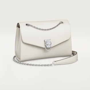 Small model chain bag, Panthère Graphique de Cartier Salt white grained calfskin, golden finish
