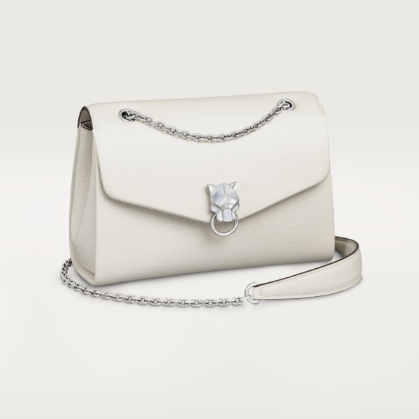 Small model chain bag, Panthère Graphique de Cartier Salt white grained calfskin, golden finish