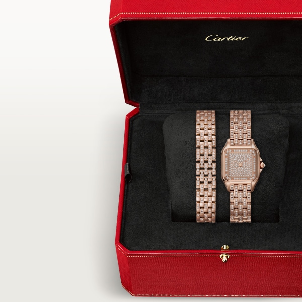Panthère de Cartier watch Small model, quartz movement, rose gold, diamonds