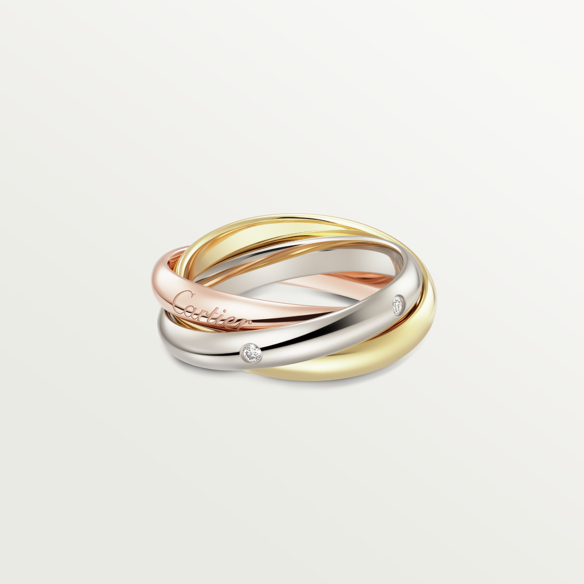 Trinity ringWhite gold, yellow gold, rose gold, diamonds