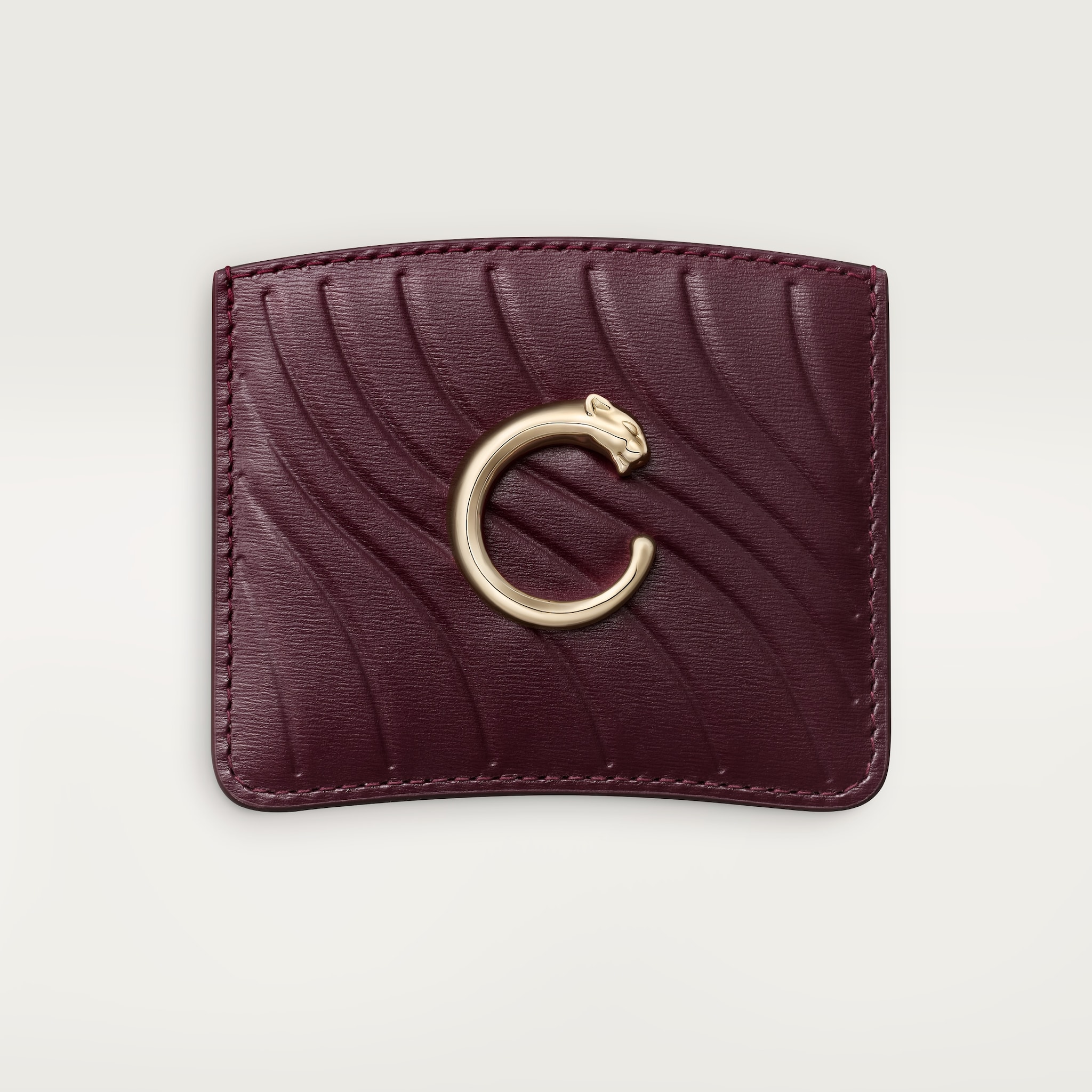 Card holder, Panthère CGrape calfskin, embossed Cartier signature motif, golden finish