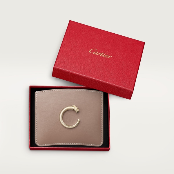 Simple card holder, Panthère C de Cartier Clay-coloured grained calfskin, golden finish