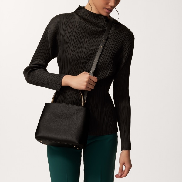 Top handle bag small model, Panthère de Cartier Black grained calfskin