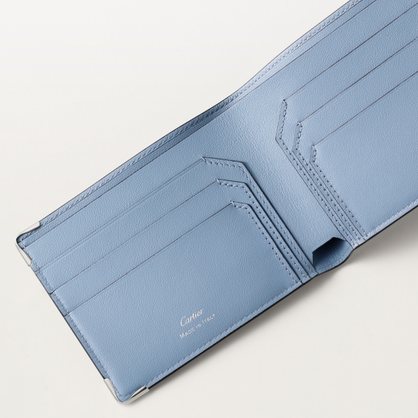 6 credit card compact wallet, Must de Cartier Sky blue calfskin, palladium finish