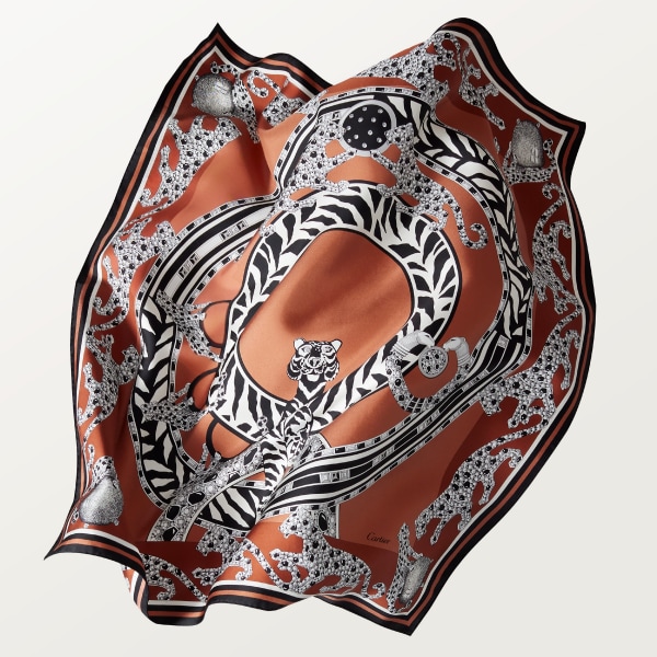 91 scarf, Panthère reissue Caramel silk twill