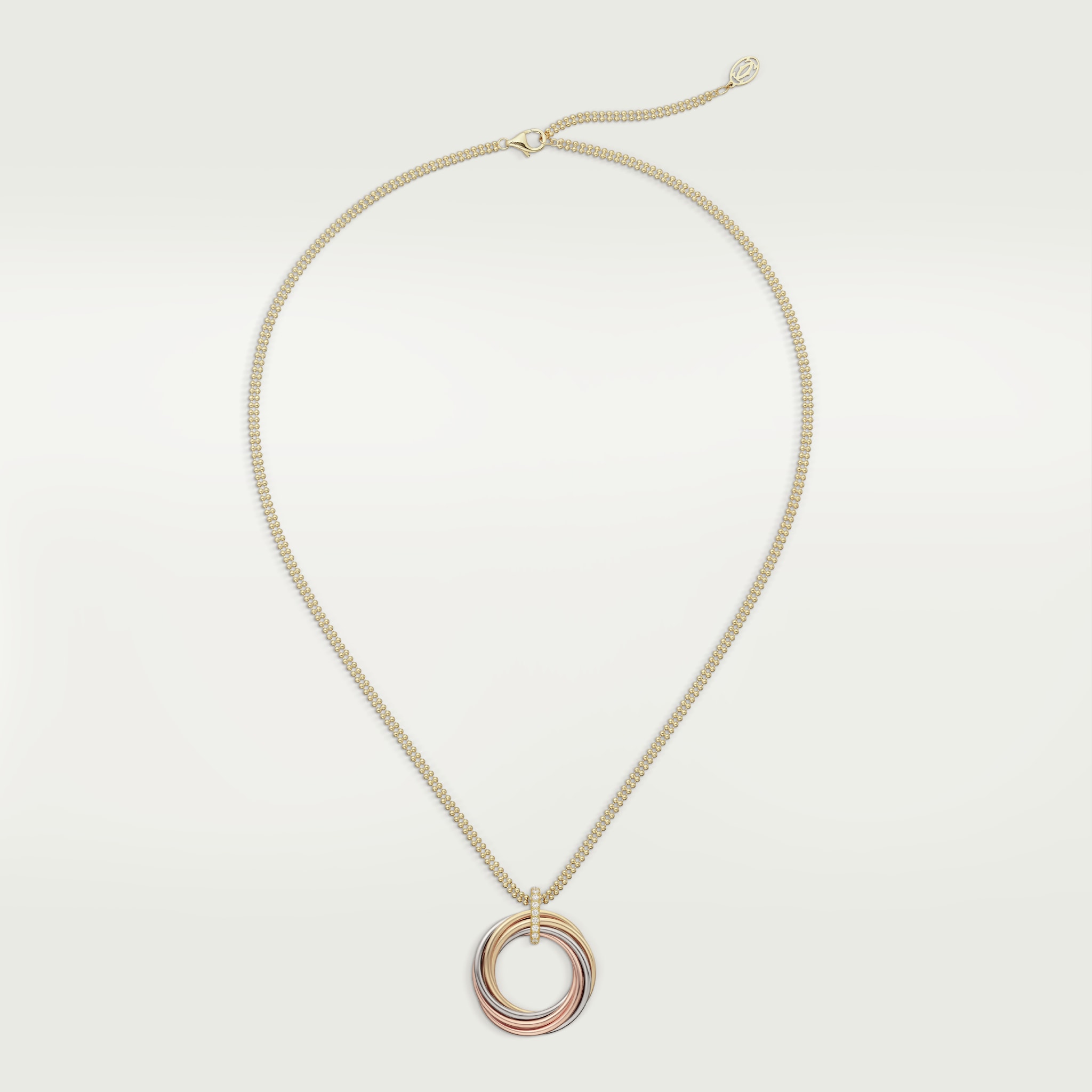 Trinity necklace, seven rows, diamondsWhite gold, yellow gold, rose gold