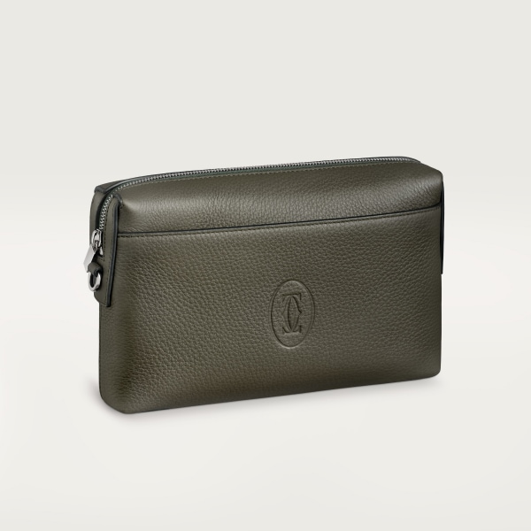 Square Pouch, Must de Cartier Khaki calfskin, palladium finish