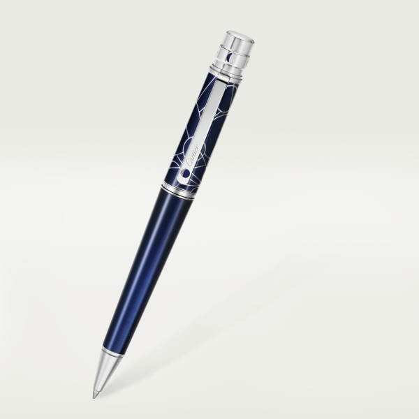 Santos de Cartier pen Large model, engraved metal, translucent graduated blue lacquer, palladium finish