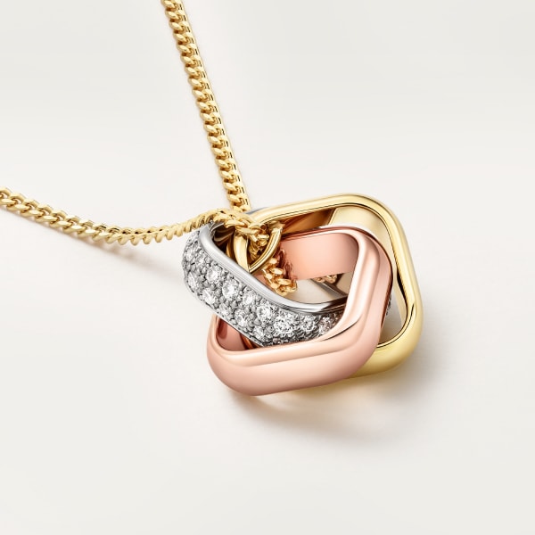 Trinity cushion pendant, semi-paved White gold, yellow gold, rose gold, diamonds