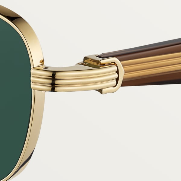 Première de Cartier Sunglasses Smooth golden-finish metal, transparent brown acetate, green lenses