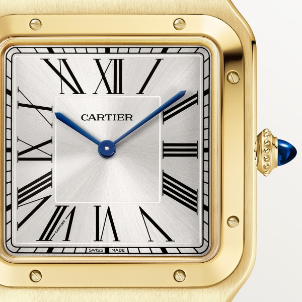 Santos-Dumont watch Extra-large model, manual mechanical movement, yellow gold, leather

