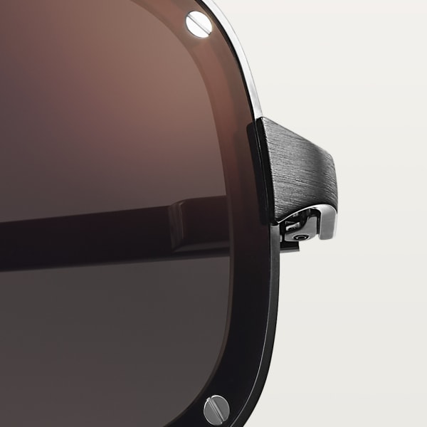 Santos de Cartier Sunglasses Smooth and brushed black PVD-finish metal, black lenses