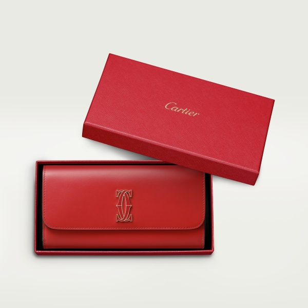 C de Cartier系列小皮具，皮夹 红色亮面小牛皮，金色饰面