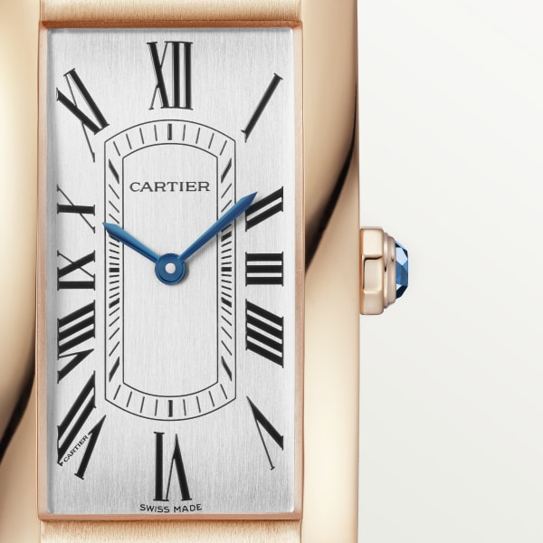 Tank Américaine watch Large model, automatic mechanical movement, rose gold, leather