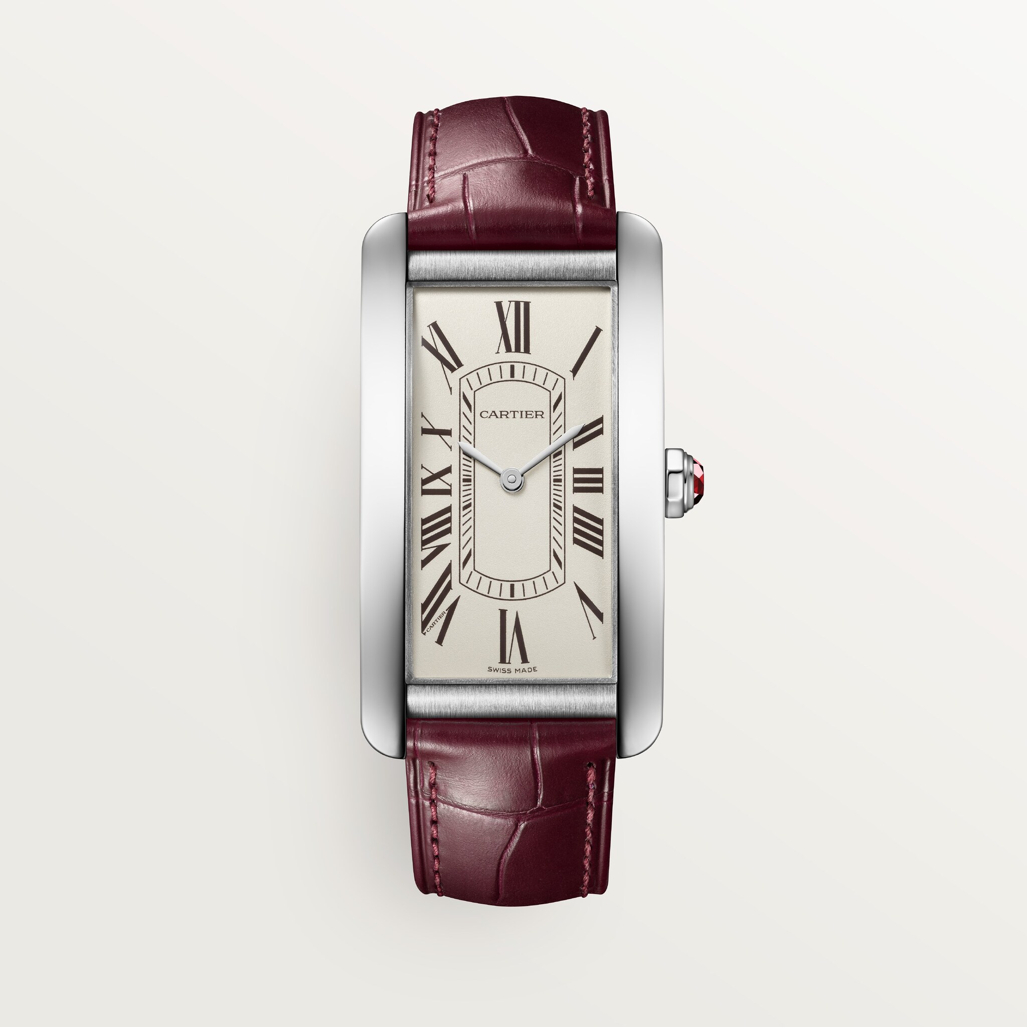 Tank Américaine watchLarge model, automatic movement, platinum, leather