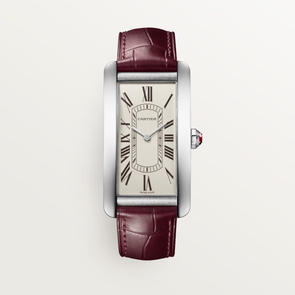 Tank Américaine watch Large model, automatic movement, platinum, leather