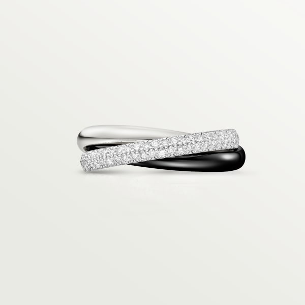 Trinity ring, ceramic, small model, semi-paved White gold, ceramic, diamonds
