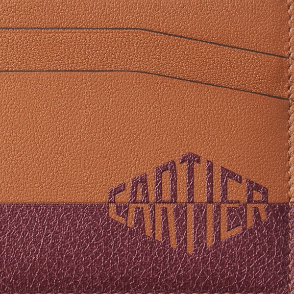 Cartier Losange Shadow系列双层卡片夹 焦糖色和酒红色小牛皮