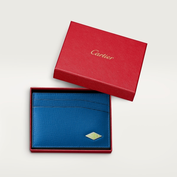 双卡片夹，Cartier Losange系列 海洋蓝粒面小牛皮，镀钯饰面和青柠色珐琅