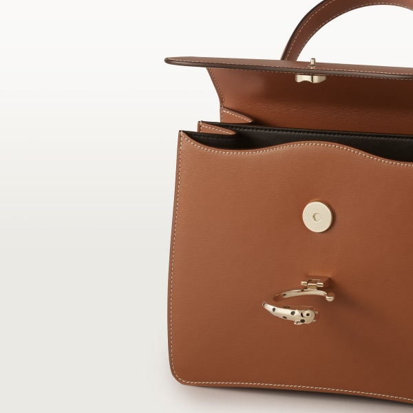 Top handle bag small model, Panthère de Cartier Caramel calfskin, golden finish