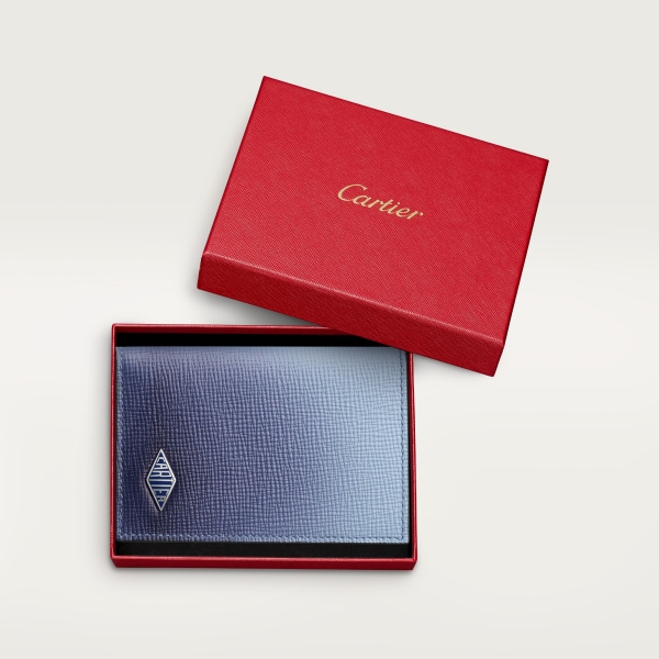 4信用卡皮夹，Cartier Losange系列 深蓝色和云灰色渐变色小牛皮，镀钯和珐琅饰面