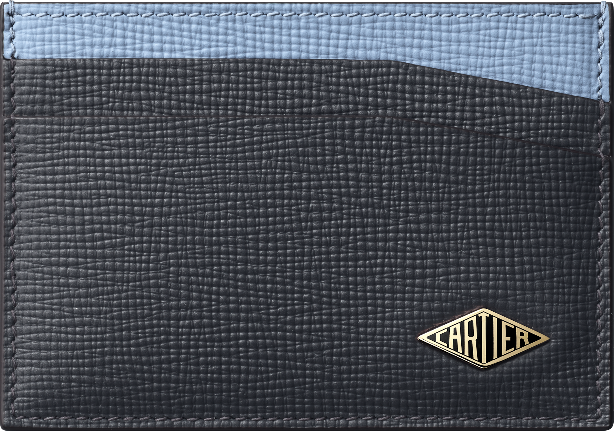 Double card holder, Cartier LosangeSlate grey and sky blue grained calfskin, golden finish and slate grey enamel