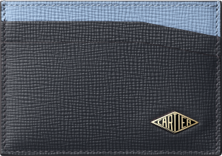 Double card holder, Cartier Losange Slate grey and sky blue grained calfskin, golden finish and slate grey enamel
