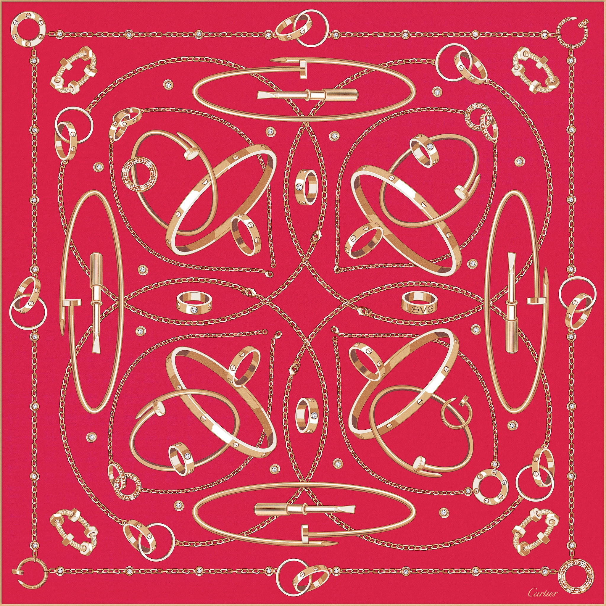 Precious Mundanity 90 scarfRed silk twill