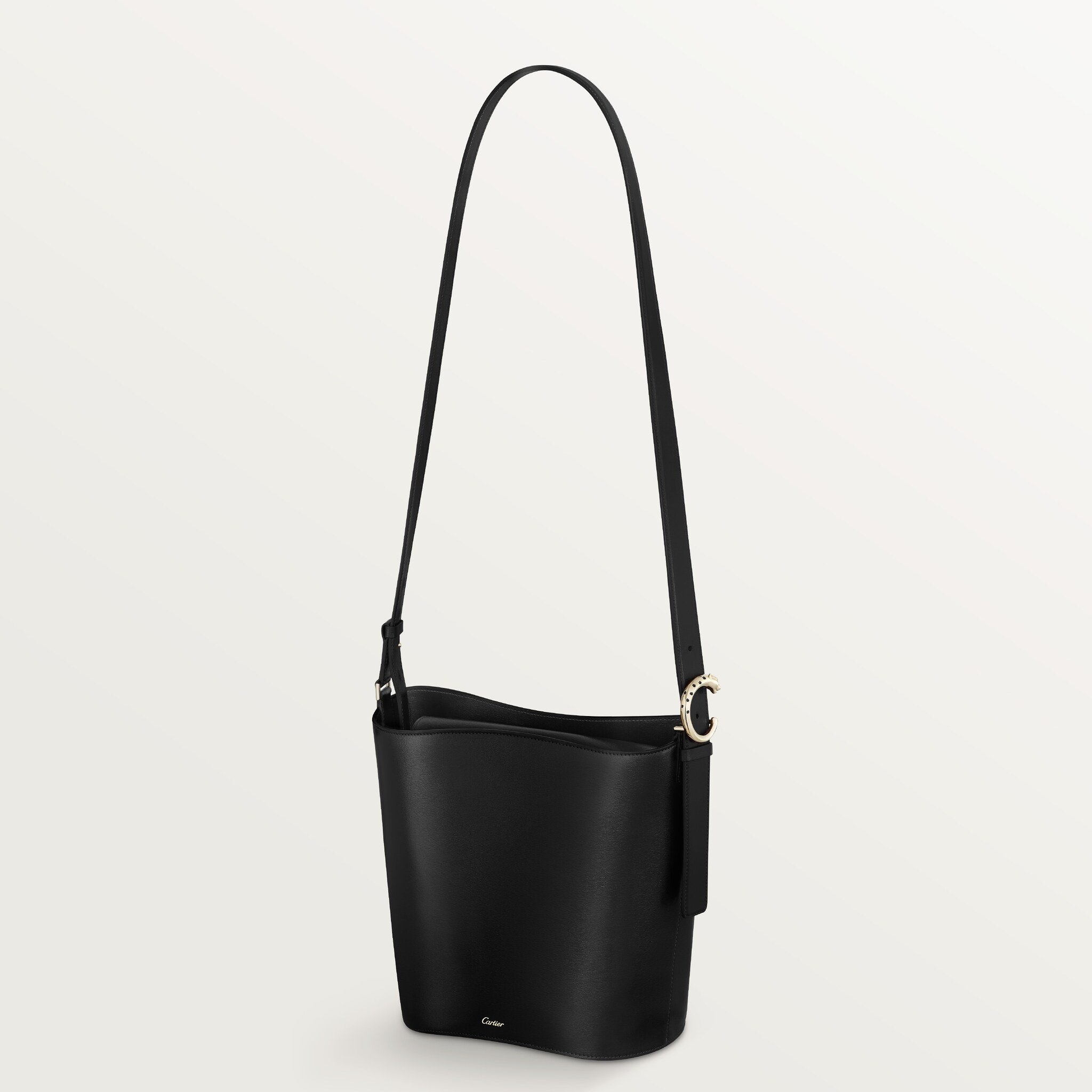 Small bucket bag, Panthère CBlack grained calfskin, golden finish