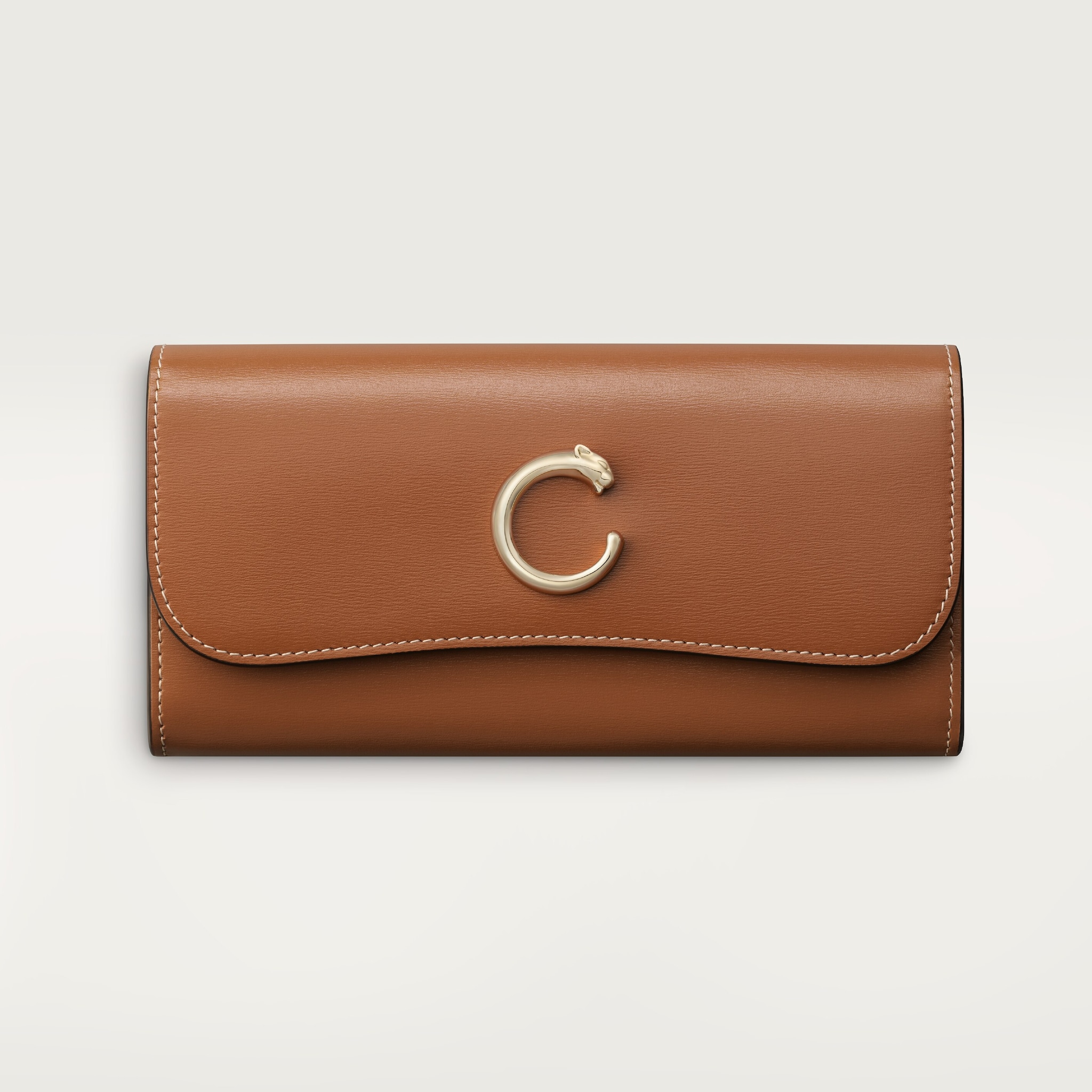 International wallet with flap, Panthère de CartierCaramel calfskin, golden finish