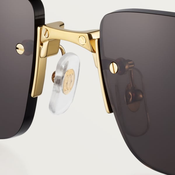 Santos de Cartier Sunglasses Smooth and brushed golden-finish metal, grey lenses