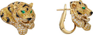 Faune et Flore de Cartier earrings, yellow, orange and brown diamonds, paved Yellow gold, onyx, emeralds, yellow diamonds, orange diamonds, brown diamonds, diamonds