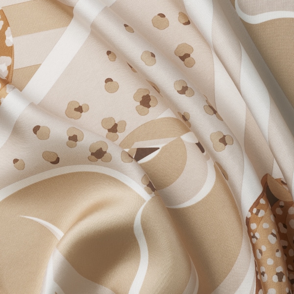 90 scarf, Panthère Illusion Cord beige silk twill