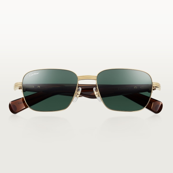 Première de Cartier Sunglasses Smooth golden-finish metal, transparent brown acetate, green lenses