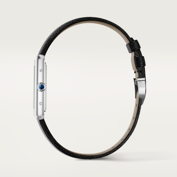 Tank Must de Cartier watch Large model, SolarBeat™ photovoltaic movement, steel, calfskin strap