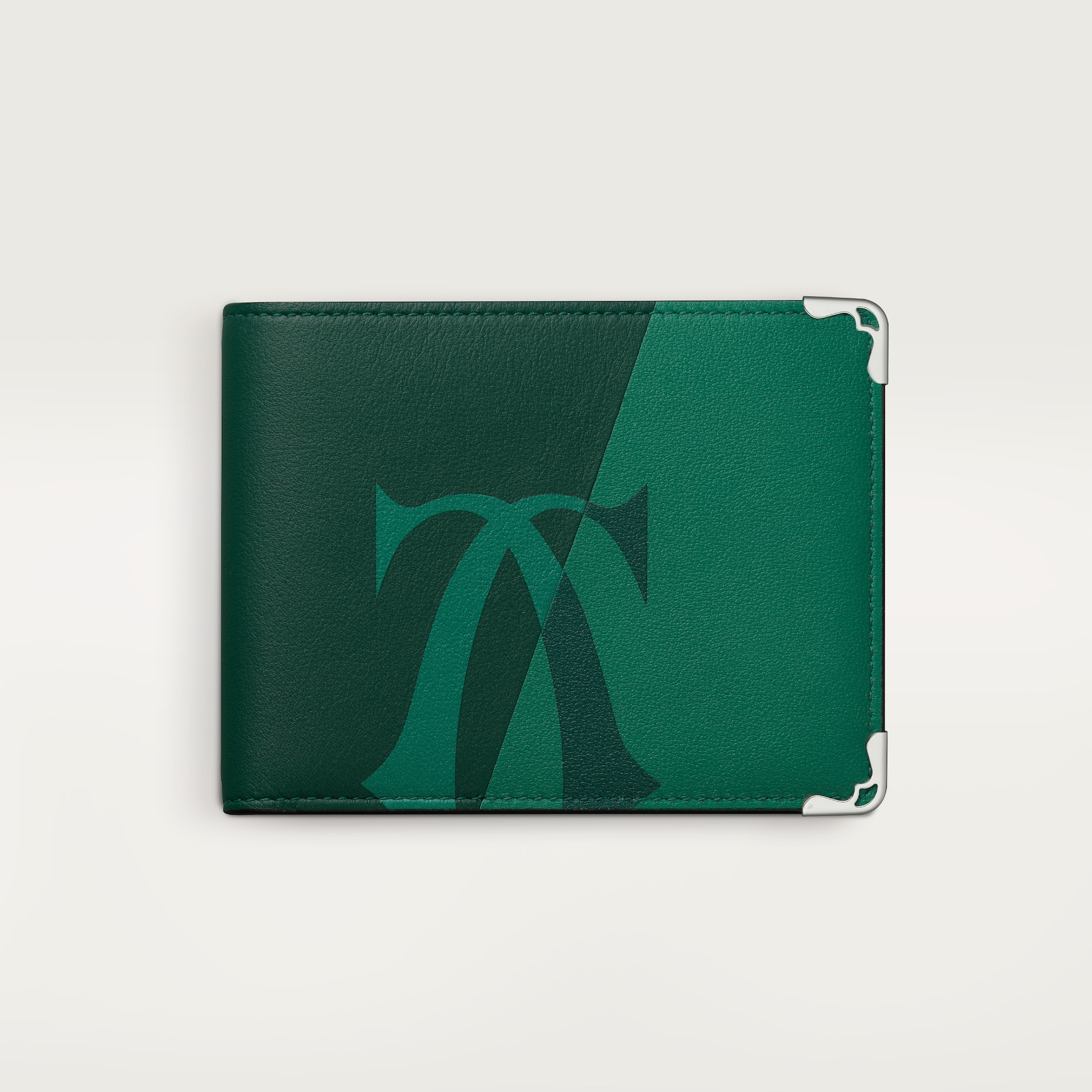 Must de Cartier系列6信用卡皮夹超大号标识，光面绿色小牛皮，镀钯饰面