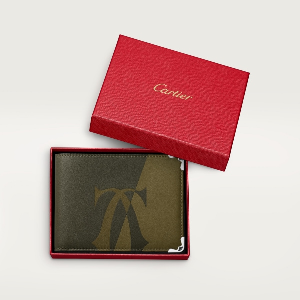 Must de Cartier系列6信用卡皮夹 超大号标识，光面卡其色小牛皮，镀钯饰面