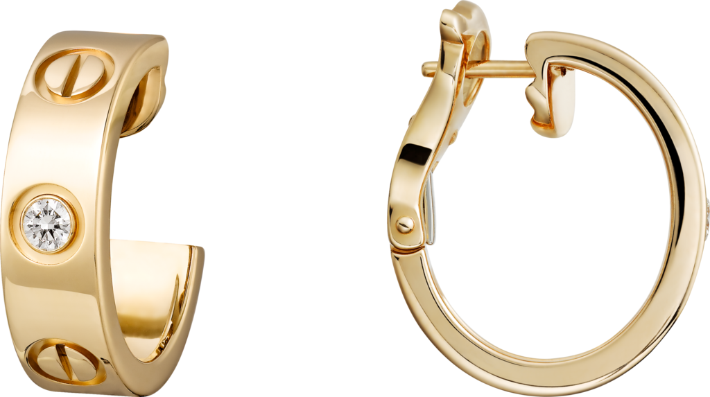 Love耳环，镶嵌2颗钻石黄金，钻石