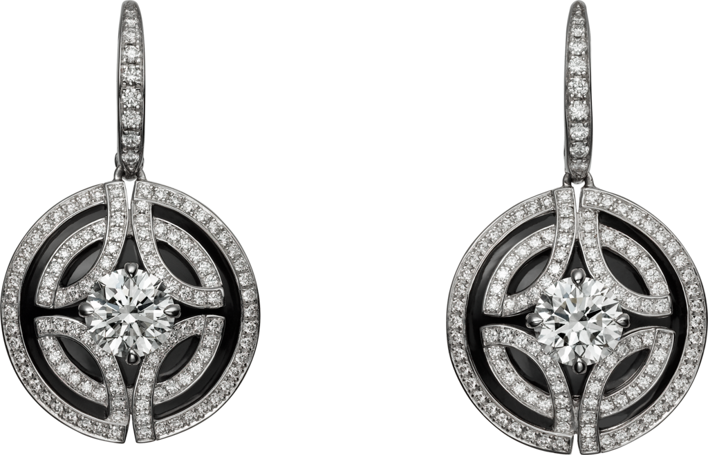 Galanterie de Cartier耳环白金，黑漆，钻石