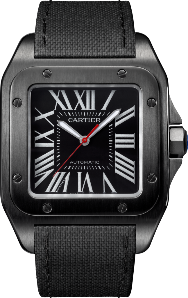 cartier santos black leather strap