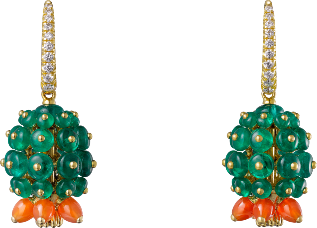 Cactus de Cartier耳环黄金，祖母绿，红玉髓，钻石