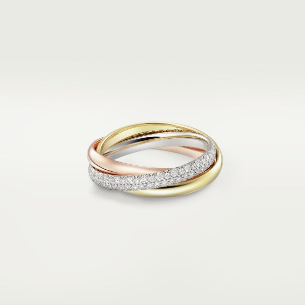 Trinity ring, small model, semi-paved White gold, yellow gold, rose gold, diamonds