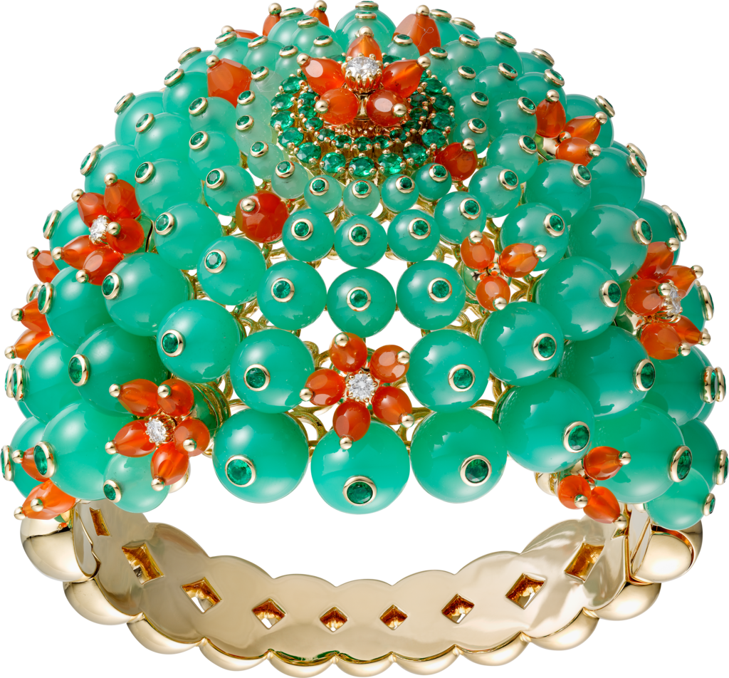 Cactus de Cartier手镯黄金，祖母绿，绿玉髓，红玉髓，钻石