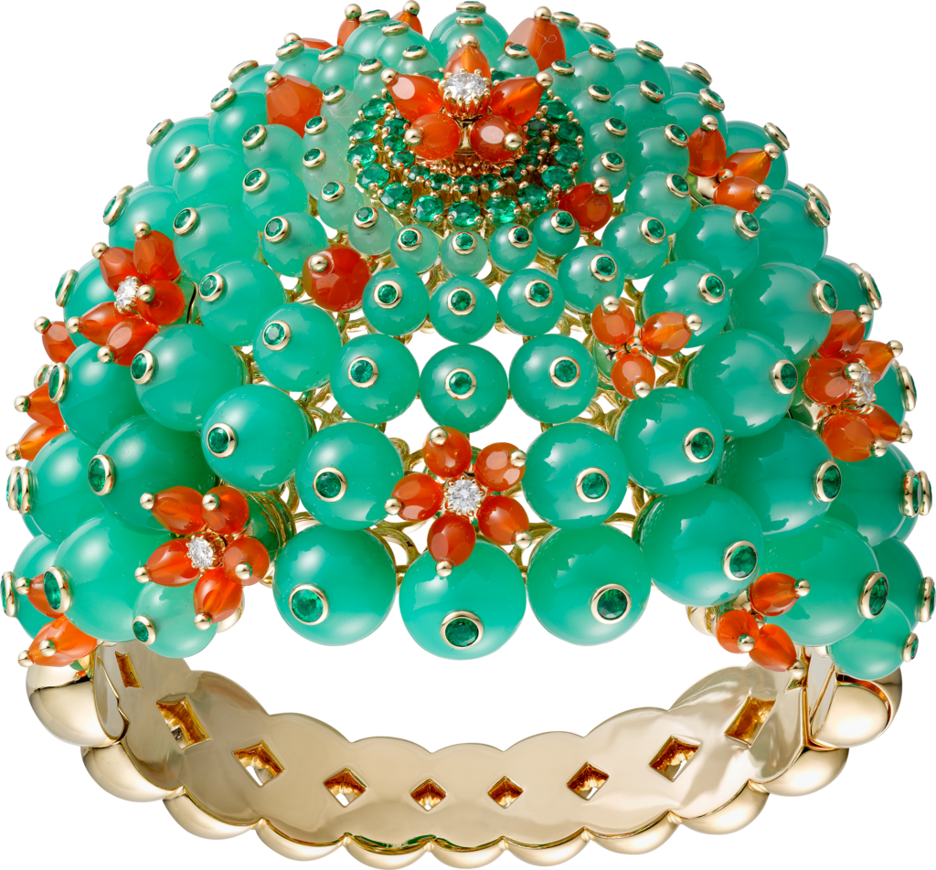 Cactus de Cartier braceletYellow gold, emeralds, chrysoprases, carnelians, diamonds