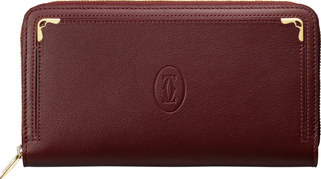 Zipped International Wallet, Must de CartierBurgundy calfskin, golden finish