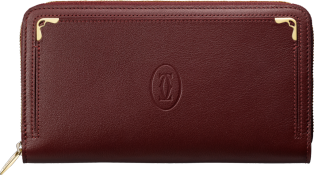 Zipped International Wallet, Must de Cartier Burgundy calfskin, golden finish