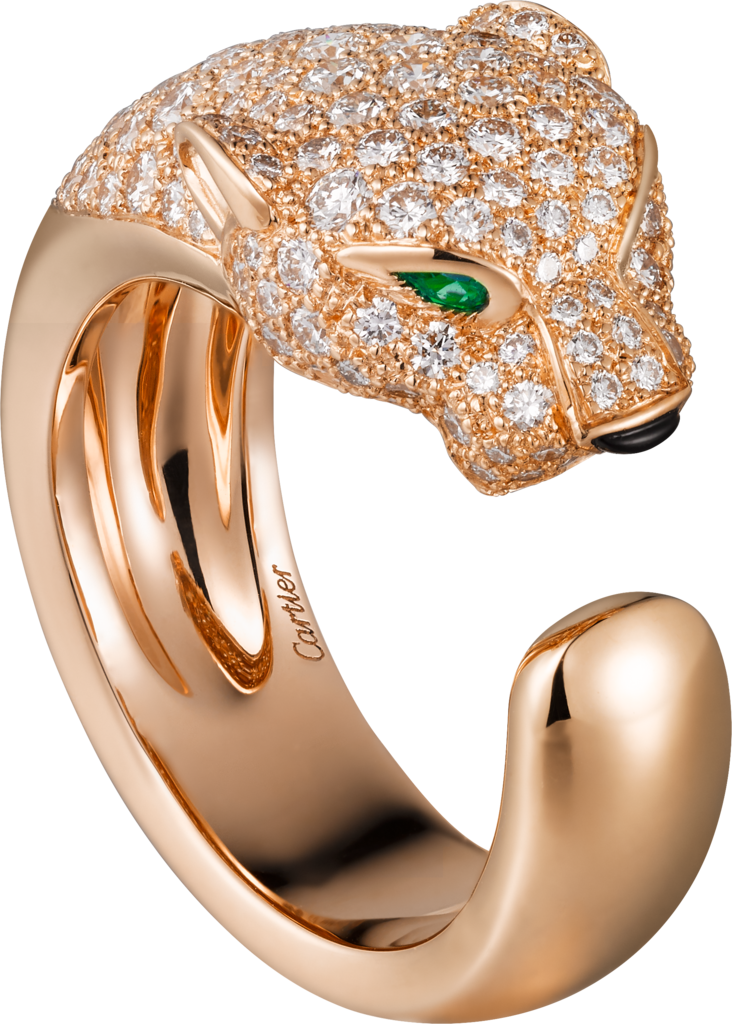 Panthère de Cartier戒指18K玫瑰金，钻石，祖母绿，缟玛瑙